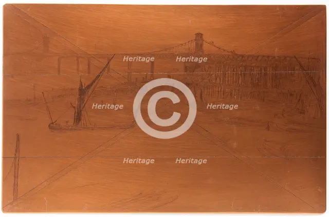 Etching plate: Old Hungerford Bridge, 1861. Creator: James Abbott McNeill Whistler.