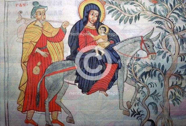 Ethiopian illustration of the Flight into Egypt, 1664. Artist: Unknown