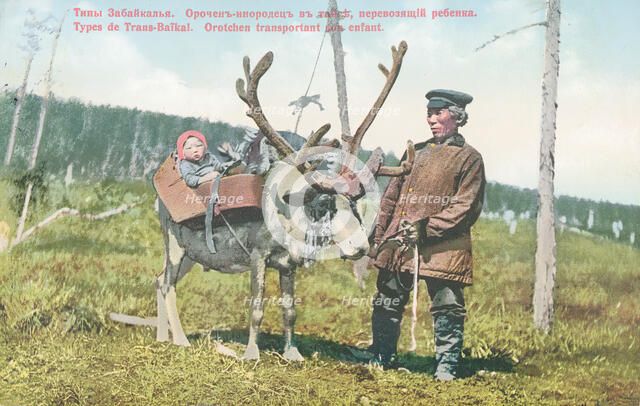 Ethnic Orochen on the Taiga, Transporting a Child, 1904-1917. Creator: Unknown.