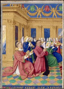 Étienne Chevalier with Saint Stephen, ca 1455. Artist: Fouquet, Jean (1420–1481)