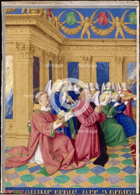 Étienne Chevalier with Saint Stephen, ca 1455. Artist: Fouquet, Jean (1420–1481)