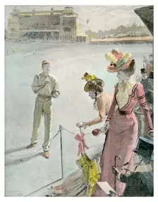 Eton v Harrow at Lord's: A Boundary Hit late 19th or early 20th century(?).Artist: Anglo