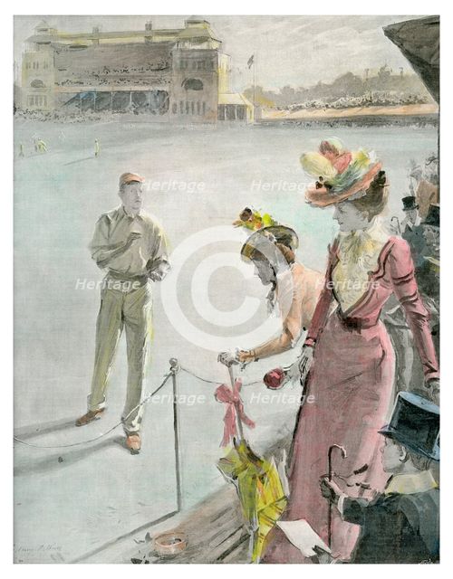 'Eton v Harrow at Lord's: A Boundary Hit', late 19th or early 20th century(?).Artist: Anglo