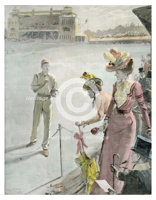 'Eton v Harrow at Lord's: A Boundary Hit', late 19th or early 20th century(?).Artist: Anglo