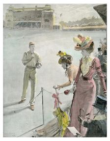 Eton v Harrow at Lord's: A Boundary Hit late 19th or early 20th century(?).Artist: Anglo