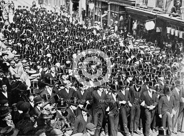 'Eton Boys Listening to the Reading of the Proclamation on Windsor Bridge', Berkshire, 1910. Artist: Unknown