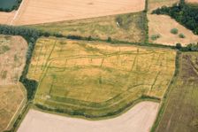 Etonbury deserted medieval settlement showing as a crop mark, near Arlesey, Bedfordshire, 2018. Creator: Damian Grady