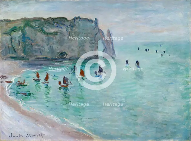 Étretat, La Porte d'Aval, Fishing Boats Leaving the Harbour, ca 1885.