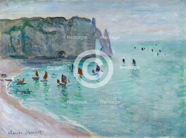 Étretat, La Porte d'Aval, Fishing Boats Leaving the Harbour, ca 1885.
