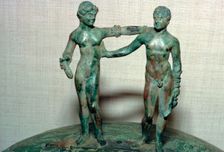 Etruscan bronze figures from the lid of a bronze vessel