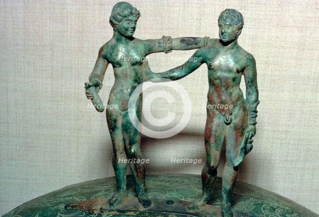 Etruscan bronze figures from the lid of a bronze vessel. Artist: Unknown