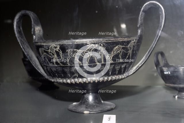 Etruscan Bucchero Vase with animal decoration, from Vulci. Italy,  c620 BC. Artist: Unknown.