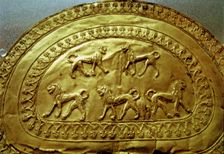 Etruscan gold fibula decorated with five lions, from the Regolini Galassi tomb