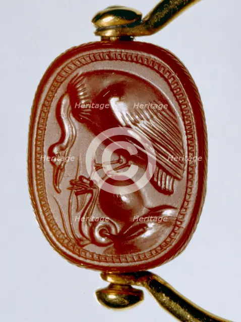 Etruscan gold ring with carnelian scarab as bezel, 5th century BC. Artist: Unknown.