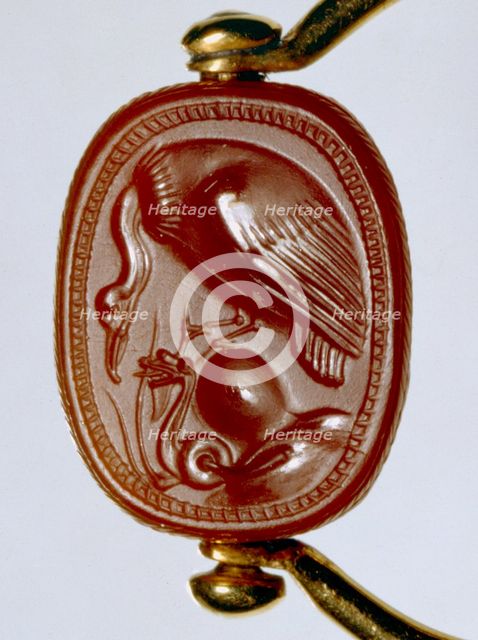 Etruscan gold ring with carnelian scarab as bezel, 5th century BC. Artist: Unknown.