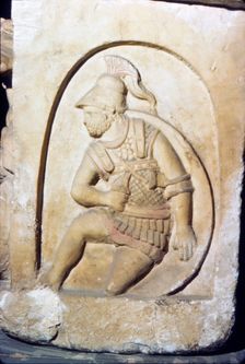 Etruscan Soldier wearing early Chain Mail, Sarcophagus, Chiusi, c3rd century BC-2nd Century BC