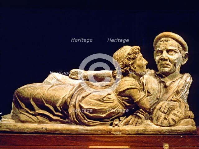Etruscan sarcophagus in terracotta with the image of the deceased.
