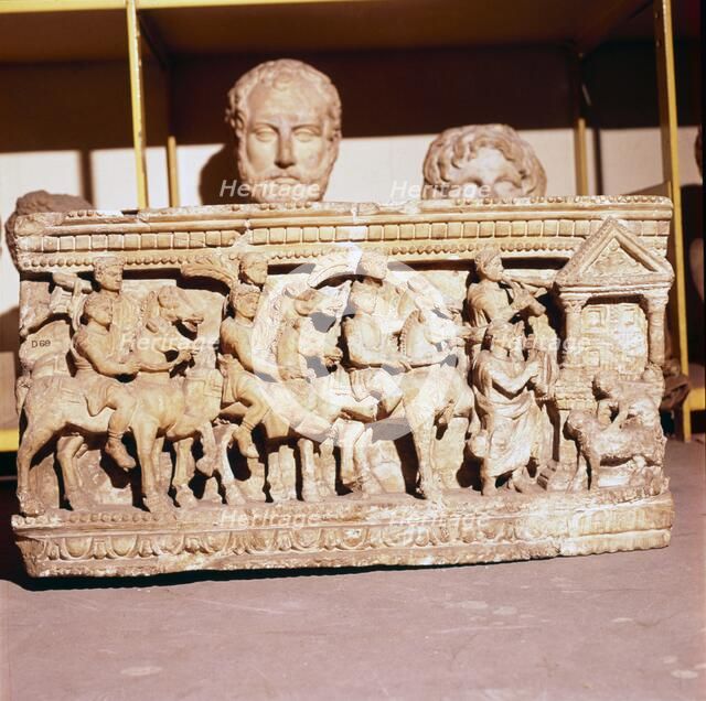 Etruscan Sarcophagus of Funeral procession approaching a shrine. Artist: Unknown.