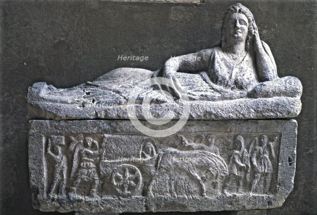 Etruscan Sarcophagus with the sculpture of a woman on the cover.