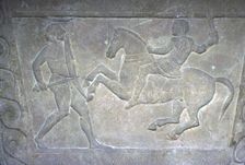 Etruscan Stela Detail, Combat between horseman and foot-soldier, c4th century BC
