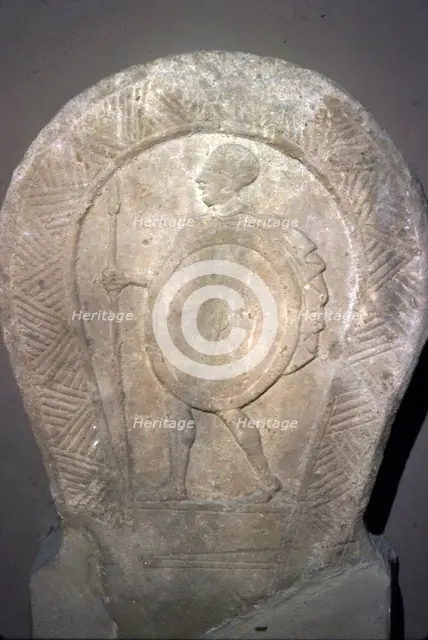 Etruscan Stela, Warrior with Shield and spear c420 BC-300 BC. Artist: Unknown.