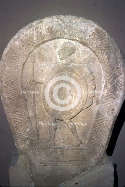 Etruscan Stela, Warrior with Shield and spear c420 BC-300 BC. Artist: Unknown.