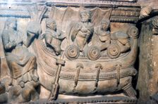 Etruscan Relief on funerary Urn, Odysseus (Ulysses) bound to mast with Sirens, c4th century BC