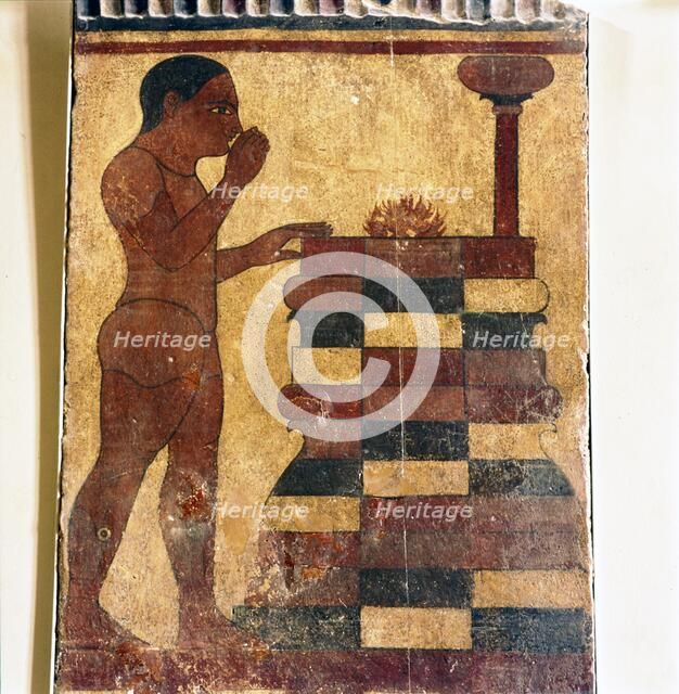 Etruscan Tomb-Painting of Man at Altar from Caere, late 6th century BC. Artist: Unknown.