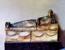 Etruscan terracotta sarcophagus with the image of the deceased
