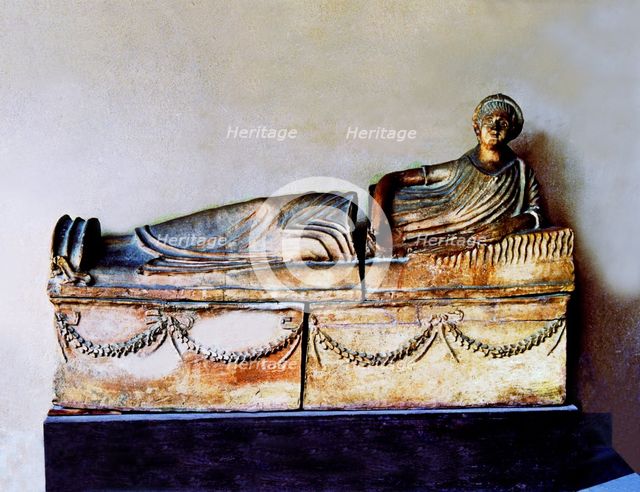 Etruscan terracotta sarcophagus with the image of the deceased.