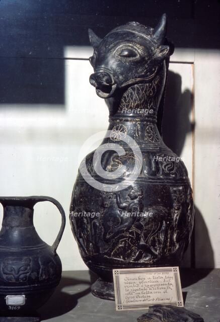 Etruscan Vase in shape of Bull's head, c6th century BC.  Artist: Unknown.