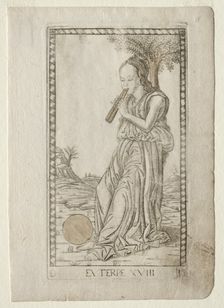 Euterpe (music, lyric poetry) (from the Tarocchi series D..., before 1467. Creator: Master of the E-Series Tarocchi (Italian, 15th century)