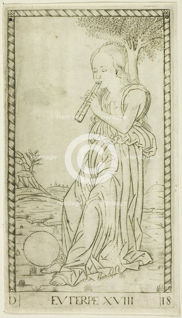 Euterpe, plate eighteen from Apollo and the Muses, c.1465. Creator: Unknown.