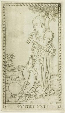 Euterpe, plate eighteen from Apollo and the Muses, c.1465. Creator: Unknown