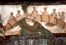 Eucharistic banquet, fresco from the catacombs of St. Callistus in Rome
