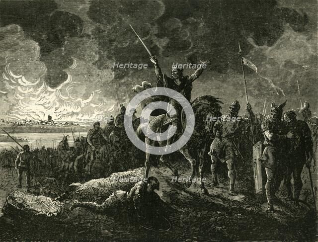 'Eudes, Duke of Aquitaine, Fleeing from Bordeaux, Fired by the Saracens', (732AD), 1890.   Creator: Unknown.