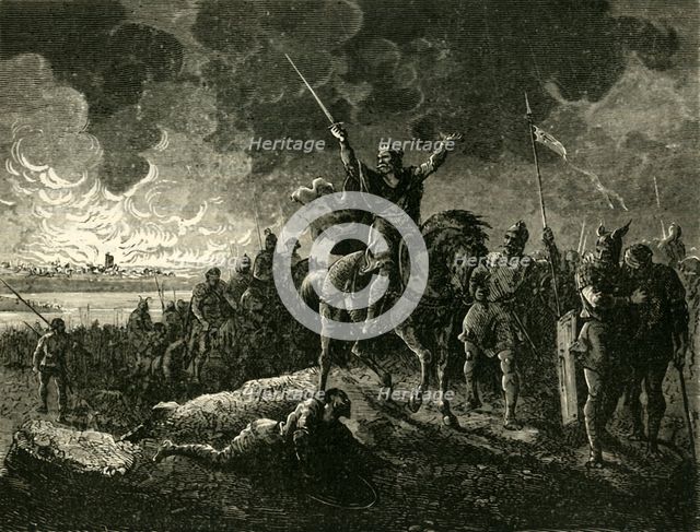 'Eudes, Duke of Aquitaine, Fleeing from Bordeaux, Fired by the Saracens', (732AD), 1890.   Creator: Unknown.