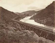 Eureka Quartz Mill and Flume, Nevada, 1875, printed ca. 1876. Creator: Carleton Emmons Watkins