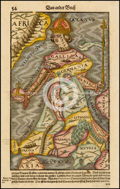 Europa regina (Queen Europe) From the Cosmographia, 1570. Artist: Münster, Sebastian (1488-1552)