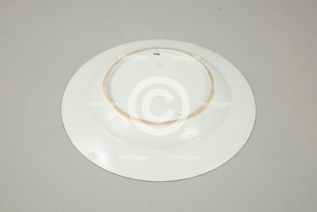 European copy of famille noire plate with cockerel looking at a butterfly, 20th century. Artist: Unknown.