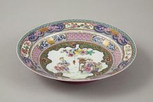 European copy of Ruby-backed eggshell famille-rose seven bordered dish, 20th century