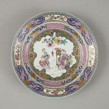 European copy of Ruby-backed eggshell famille-rose seven bordered dish, 20th century