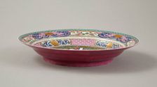 European copy of Ruby-backed eggshell famille-rose seven bordered dish, 20th century. Creator: Unknown