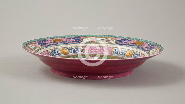 European copy of Ruby-backed eggshell famille-rose seven bordered dish, 20th century.  Creator: Unknown.