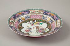 European copy of Ruby-backed eggshell famille-rose seven bordered dish, 20th century. Creator: Unknown