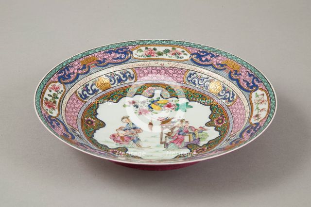 European copy of Ruby-backed eggshell famille-rose seven bordered dish, 20th century.  Creator: Unknown.