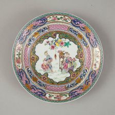 European copy of Ruby-backed eggshell famille-rose seven bordered dish, 20th century. Creator: Unknown