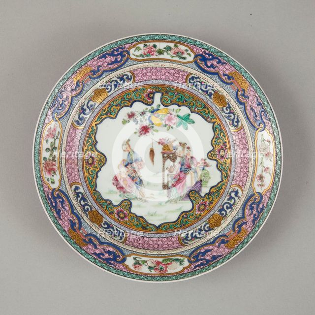 European copy of Ruby-backed eggshell famille-rose seven bordered dish, 20th century.  Creator: Unknown.