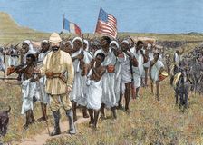 European-American expedition exploring the Unyoro area on the African continent, 1880. Creator: Unknown