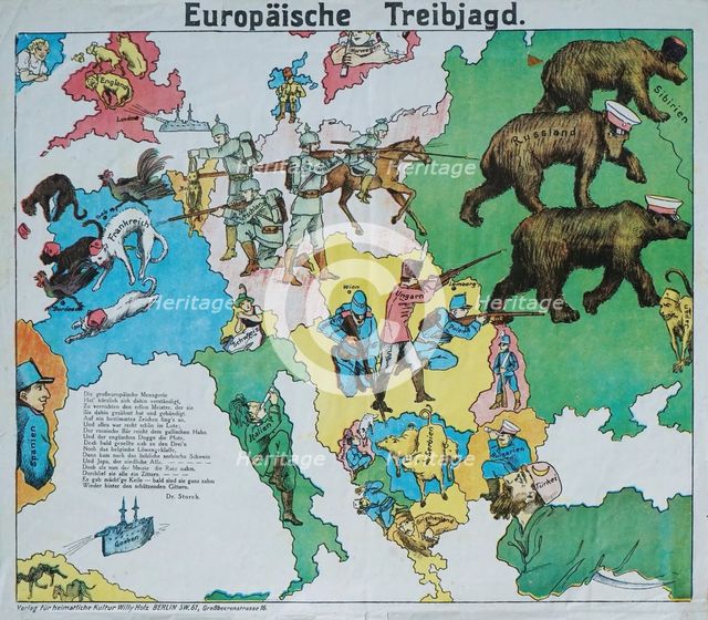 European Beating Hunt. European satirical map, 1914. Creator: Anonymous.